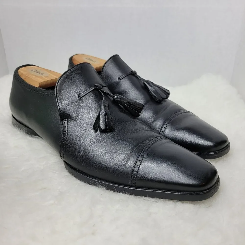 Ermenegildo Zegna Black Leather Tassel Loafers Shoes Made In Italy Size 7.5 US